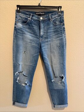Express Women's Boyfriend Distressed Rolled Hem Jeans - Blue